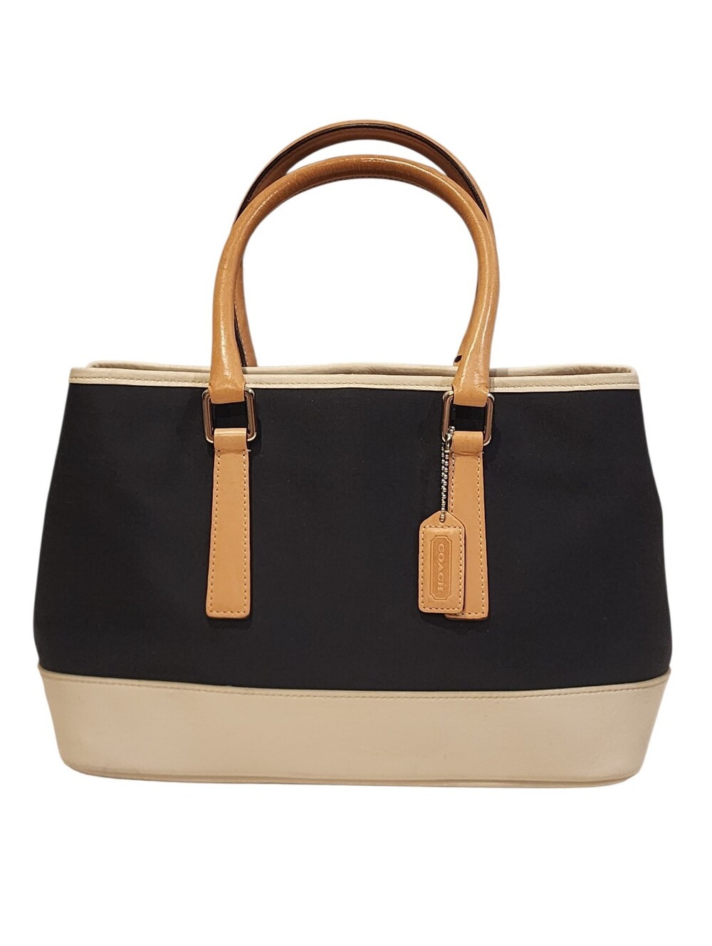 Vintage Coach Black White Canvas Leather Hamptons Weekend Tote Bag #7771